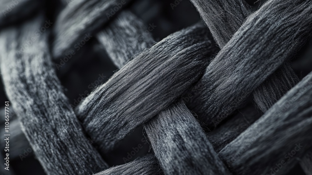 Poster Close-up of interwoven textile fibers at a microscopic level, showcasing the complexity and detail of the weave pattern and texture