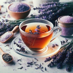 Fresh Lavender Tea with Blooming Lavender Blossoms