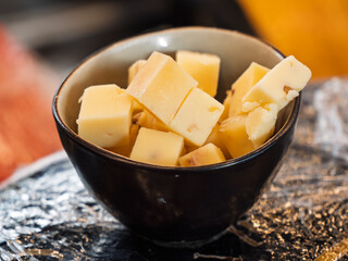Delicious Cheddar Cheese Cubes in a Bowl