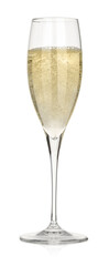 Champagne in glass isolated on white. Sparkling wine