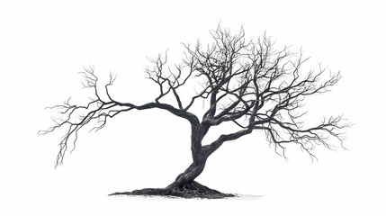 Fototapeta premium Desolate withering tree on white backdrop. Mythic. Illustration