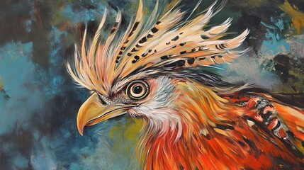 A stunning portrait of a Hoatzin, the unique and striking bird with a spiky crest and distinctive features, showcasing its vibrant plumage and native habitat.