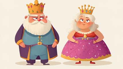 An illustrated depiction of the King and Queen of Crustolia, showcasing regal attire, crowns, and majestic presence, set against a fantastical backdrop inspired by a fictional kingdom.