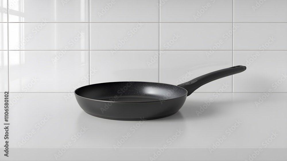 Poster a smart electric frying pan with a non-stick surface, displayed on a clean white countertop.