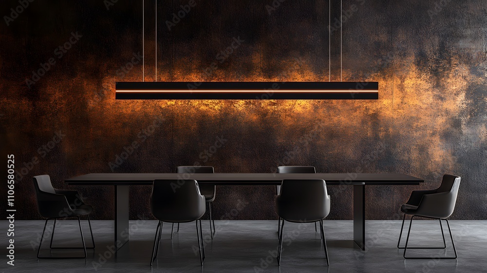 Poster a minimalist dining area with a rectangular table, four modern chairs, and a pendant light adding a 