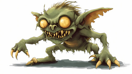Fototapeta premium An evil halloween goblin, a mythological creature often depicted as small, deformed and evil, png image with transparent background. Mythic. Illustration