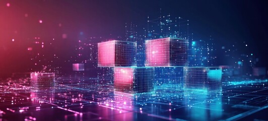 Obraz premium Abstract Digital Cubes: A Futuristic Network Visualization