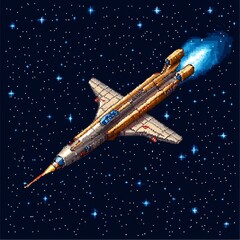 Obraz premium Sci-fi spaceship adventure outer space pixel art digital art cosmic environment futuristic concept for seo impact