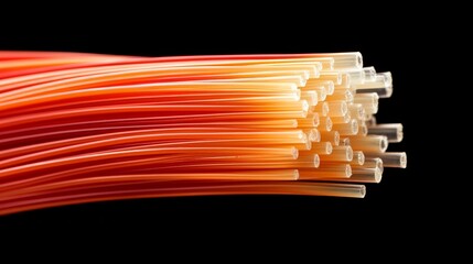 Vibrant fiber optic strands illuminated dark background abstract artwork tech innovation close-up view digital concept