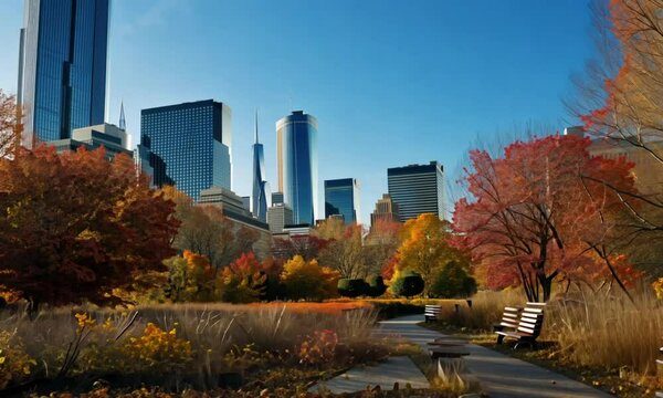 City Park Enclosed by Tall Buildings