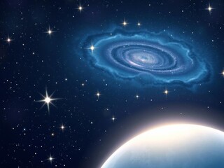 Obraz premium Big luminous moon shining brightly in a starry night sky, creating a breathtaking 3D illustration, stars, astronomy, space