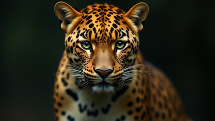 Obraz premium A captivating close-up of a leopard, emphasizing its unique coat and intense eyes, conveying the wild beauty and strength of this majestic predator.