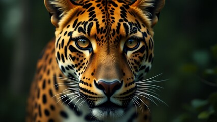 Obraz premium A captivating close-up of a leopard, emphasizing its unique coat and intense eyes, conveying the wild beauty and strength of this majestic predator.