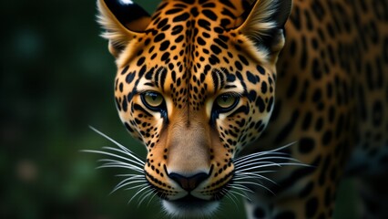 Obraz premium A captivating close-up of a leopard, emphasizing its unique coat and intense eyes, conveying the wild beauty and strength of this majestic predator.