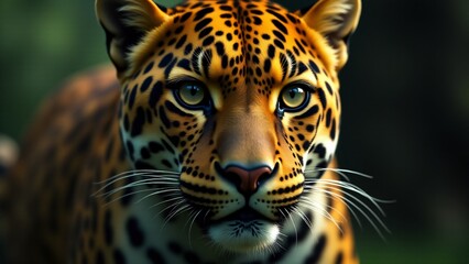 Obraz premium A captivating close-up of a leopard, emphasizing its unique coat and intense eyes, conveying the wild beauty and strength of this majestic predator.