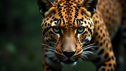 Obraz premium A captivating close-up of a leopard, emphasizing its unique coat and intense eyes, conveying the wild beauty and strength of this majestic predator.