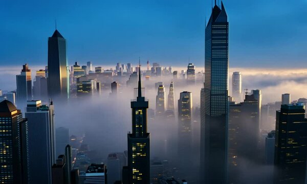 City Skyscrapers Hidden by Mist