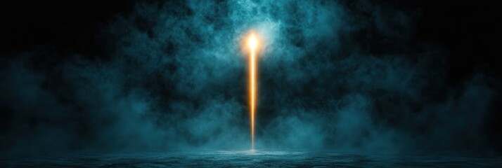 Obraz premium A vertical beam of light piercing through a misty atmosphere, creating an ethereal effect.