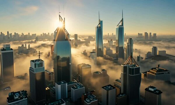 Cityscape Covered in Morning Fog