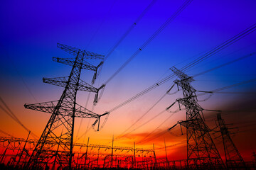 Fototapeta premium Pylon, high-voltage tower sky background.