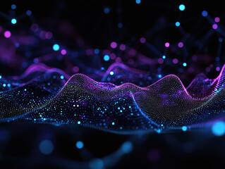 Fototapeta premium 3D Rendering of a Gradient Background with Glowing Particles in Red and Blue – Futuristic Digital Marketing and AI Big Data Network Concept