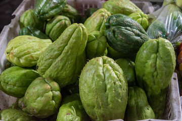 Chayote or Sicyos edulis , also known as christophine, mirliton and choko, is an edible plant belonging to the gourd family, Cucurbitaceae.