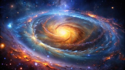 Obraz premium A cosmic swirl of celestial dust and light, with a glowing core and distant stars, creating a breathtaking celestial tapestry