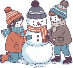 Kids making snowman cartoon design art 