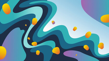 Abstract Composition with Teal and Purple Waves and Orange Shapes