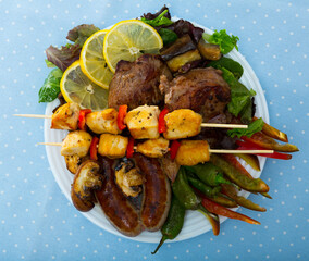 Meshana Scar a dish of bulgarian cuisine with assortiment meat and vegetables