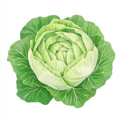 Obraz premium Fresh and Vibrant Cabbage Head with Lush Green Leaves Perfectly Displayed Against a Clean White Background for Culinary and Health-related Themes