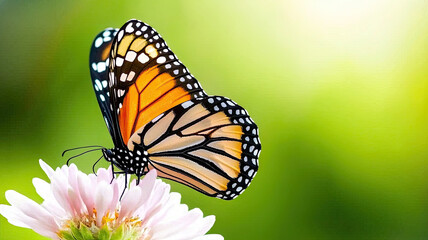 Fototapeta premium Butterfly perched on flower with vibrant wings in sunlight