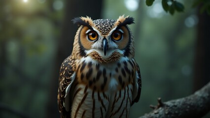 Obraz premium A detailed portrait of an owl, emphasizing its piercing eyes, soft feathers, and wisdom. The close-up captures the owl's striking features, bringing attention to its natural beauty and silent grace.