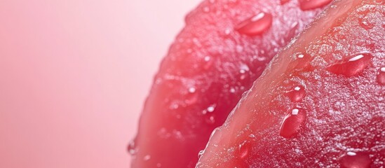 Raw tuna steak with drops of water, extreme close-up, isolated on a simple gradient background 