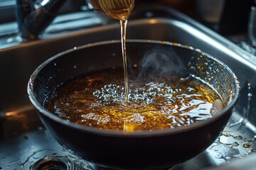 Used Cooking oil being poured to container
