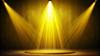 A Golden Platform Illuminated by Three Spotlights on a Glowing Background