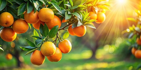 A vibrant orange grove bathed in warm sunlight, showcasing a bountiful harvest of juicy citrus fruits, a testament to nature's abundance and the promise of a sweet reward.