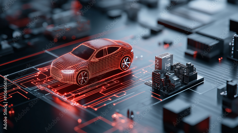 Aufkleber futuristic autonomous vehicle on digital circuit board