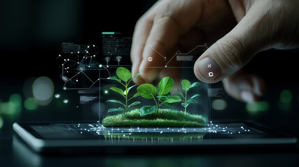 Innovative technology showcasing plant growth on digital tablet