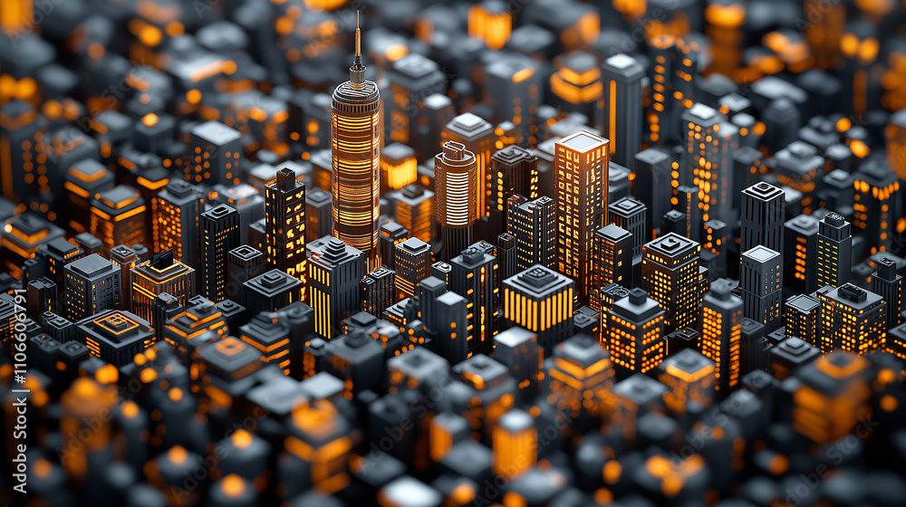 Poster vibrant smart city skyline with glowing buildings and advanced architecture