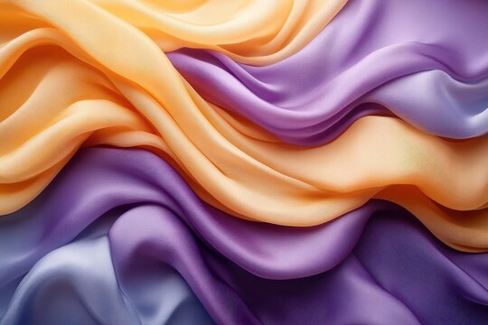 abstract background featuring striking 3d waves of bright gold and purple silk fabric, flowing gracefully and creating a rich, luxurious visual experience