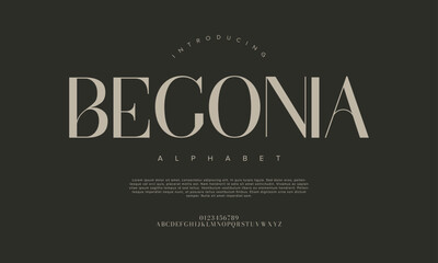 Begonia typography beauty fashion elegant minimalist serif italic fonts decorative wedding vintage retro logos. Minimal luxury font alphabet logo. Vector illustration