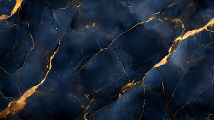 A luxurious liquid marble background in deep navy blue with flowing gold veins, creating an elegant and rich texture with realistic fluid patterns. Opulent. Illustration