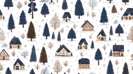 Winter Village Seamless Pattern 