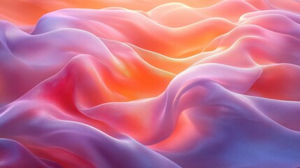 Fototapeta premium A colorful, flowing abstract landscape with soft, wavy patterns in shades of pink, purple, and orange, evoking a serene and dreamy atmosphere.