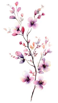 Fototapeta spring floral in watercolor branches leaf decoration isolated on white background beautiful print for your decor and design vector illustration