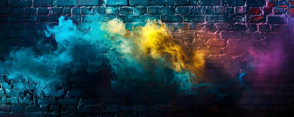 Colorful Smoke Flows Across a Brick Wall