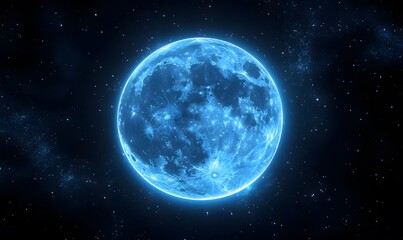Obraz premium A panoramic view featuring the blue supermoon with its blue halo in the center