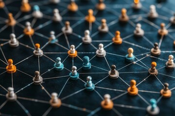 Colorful Network of Connected People on Dark Background