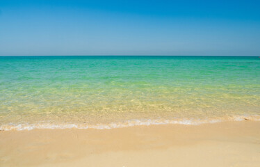 Horizon photogrphy beautiful landscape summer season panorama view tropical sea beach white sand clean blue sky background calm nature ocean wave water travel holiday at samae san island sun day time.